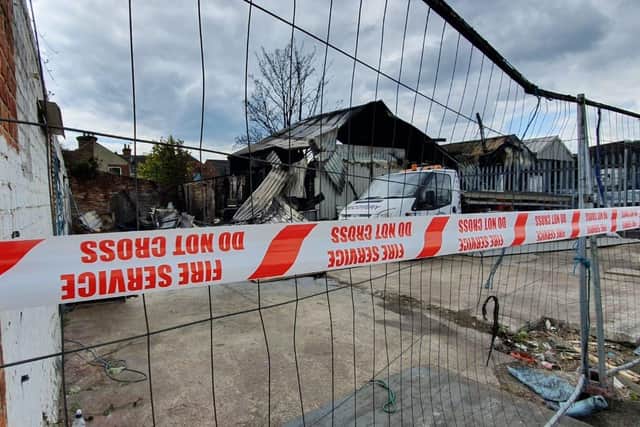 The aftermath of the blaze at Byngs Autos in Goldsmith Avenue, Southsea. The fire happened on April 28, 2021. Picture: Habibur Rahman
