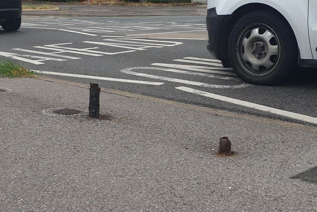 Metal rusty posts left at a pelican crossing at Milton Road. Picture by Karl Jarvis