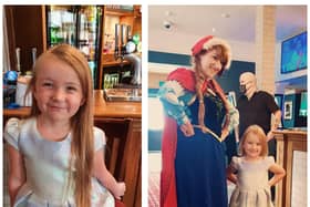 Poppy Crown, 5 from Leigh Park, had her hair chopped for the Little Princess Trust and was surprised by a visit from Frozen's Princess Anna. Pictured: Left, Poppy before her haircut and right, with Anna and her new hairdo