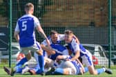 Denmead celebrate one of their four goals. Picture by Martyn White