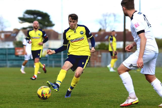 Ryan Pennery plays a pass for Gosport against Weston-super-Mare Picture: Tom Phillips
