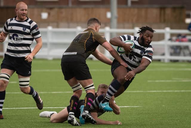 Jerome Trail on the charge for Havant against Camberley. Picture: Keith Woodland