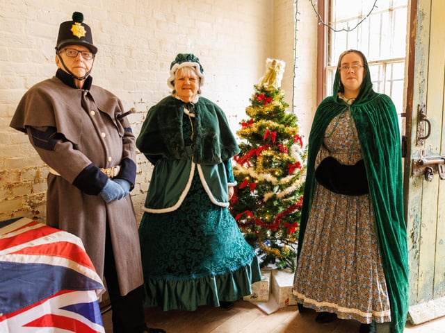 Corporal Johnson, Julie and Beth Howard at the Fort Brockhurst Festive Fair