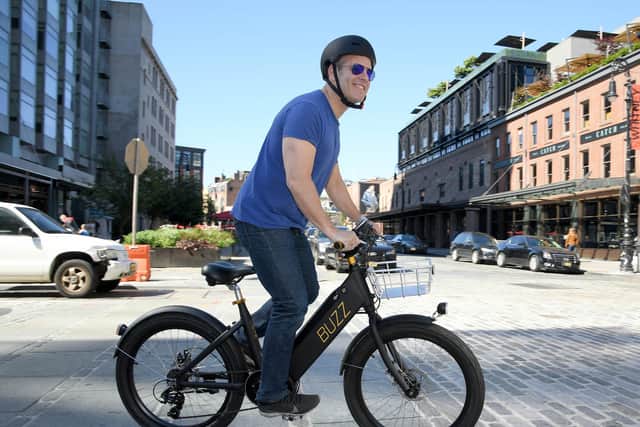 Trying out the new Buzz E-Bike in 2019 in New York City. Photo by Dimitrios Kambouris/Getty Images