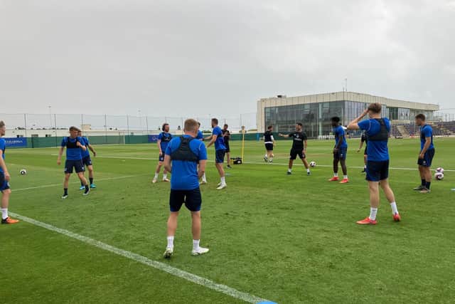 Pompey training today at the Pinatar Arena in Murcia