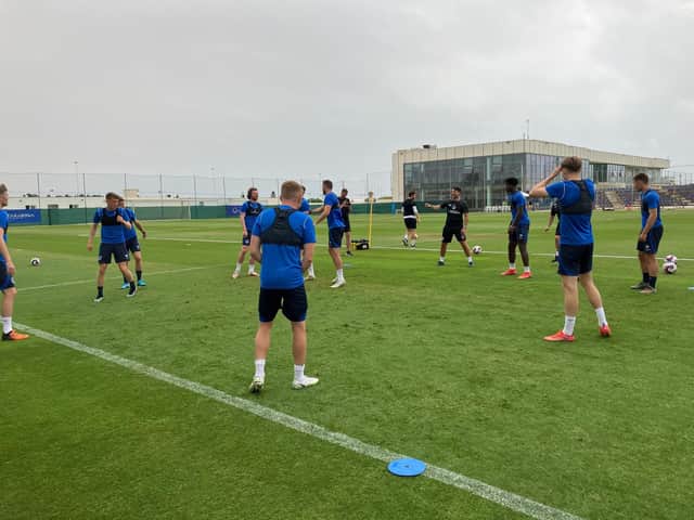 Pompey training today at the Pinatar Arena in Murcia