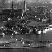 HMS Victorious leaves Portsmouth Harbour some time after 1950