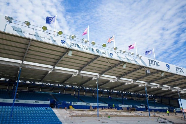 Despite assurances that work on the North Stand lower will be complete before the season start, there's clearly plenty more still to do.

Picture: Michael Woods / Solent Sky Services