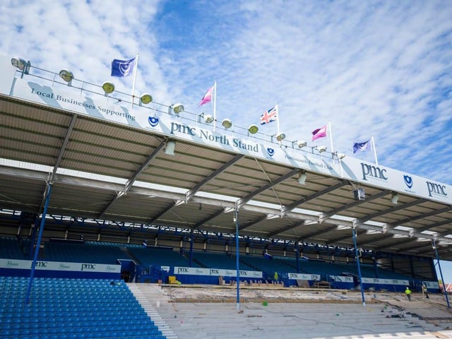Despite assurances that work on the North Stand lower will be complete before the season start, there's clearly plenty more still to do.
Picture: Michael Woods / Solent Sky Services