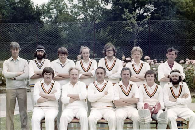 Waterlooville 2nds, 1979. Back (from left): David Tusler, Gerry Corrigan, Colin Uwins, Graham Cox, Paul Rowson, Steve Wilson, Eddie Stillwell (umpire). Seated: Geoff Richardson, Dave Cassell, Ray MacIntrye, Alan Bloxham, Keith Richardson, Max O’Connell.