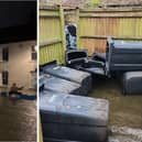 Left - kayaker in Langstone High Street and right - bins displaced by the flood at The Royal Oak.Credit: Penny Ingram/ contributed