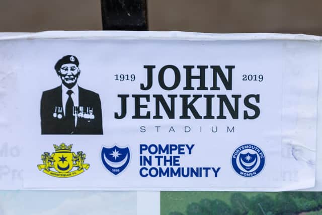 A John Jenkins Stadium banner at Moneyfields. Picture: Mike Cooter
