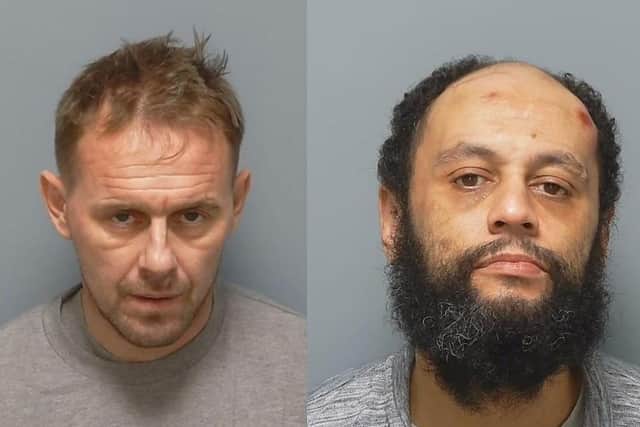 Lee Benneyworth, 39, from Leominster Road, Paulsgrove, and Jamie Massiah, 40, of no fixed abode, were sentenced to a combined four years and nine months in prison following a jewellery robbery in Alton. Picture: Hampshire Constabulary.