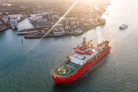 The RRS Sir David Attenborough arrives to refuel in Portsmouth Picture: Finnbarr Webster/Getty Images