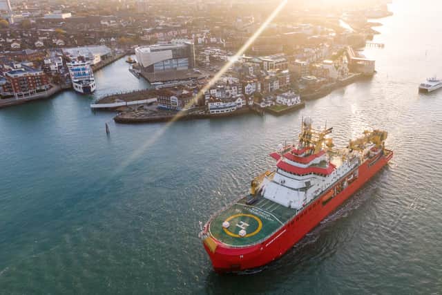 The RRS Sir David Attenborough arrives to refuel in Portsmouth Picture: Finnbarr Webster/Getty Images