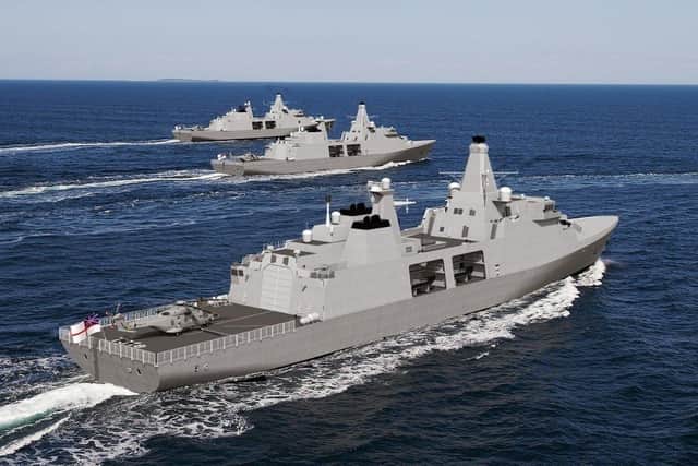 An image of what the Type 31 frigates could look like. Engineering giant Babcock has been named the preferred bidder for the £1.3 billion contract to build a new fleet of Royal Navy frigates Photo: Babcock/PA Wire
