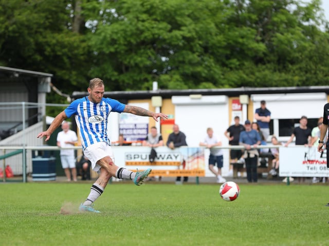 Coach & Horses Albion go for goal during the penalty shoot-out. Picture: Chris Moorhouse