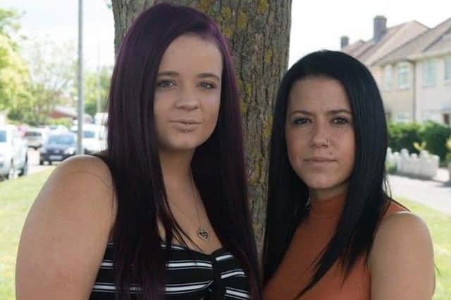 Kelly-Anne Case, who was murdered in Gosport on Tuesday (right), with her sister Kerrie (left).