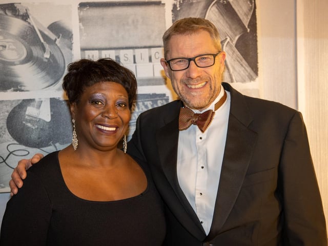Heather Melville OBE and Mark Waldron, editor of The News.