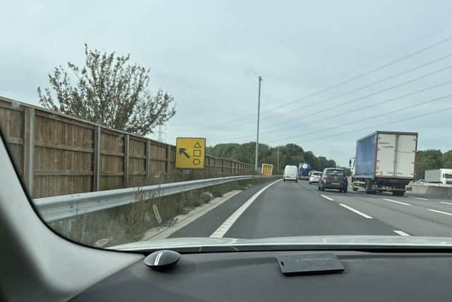 Thames Valley Police have explained the 'Squid Game' sign is actually for a diversion. Picture: TVP Roads Policing/ Twitter