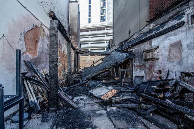 The garden area that caught fire at The Ship Anson, The Hard, Portsmouth 
Picture: Habibur Rahman