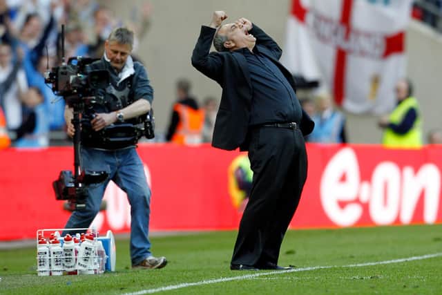 Avram Grant celebrates Pompey's FA Cup semi-final win against Spurs in 2010.  Picture: Allan Hutchings
