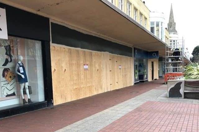 Boarded up shops in Palmerston Road, Southsea in 2018