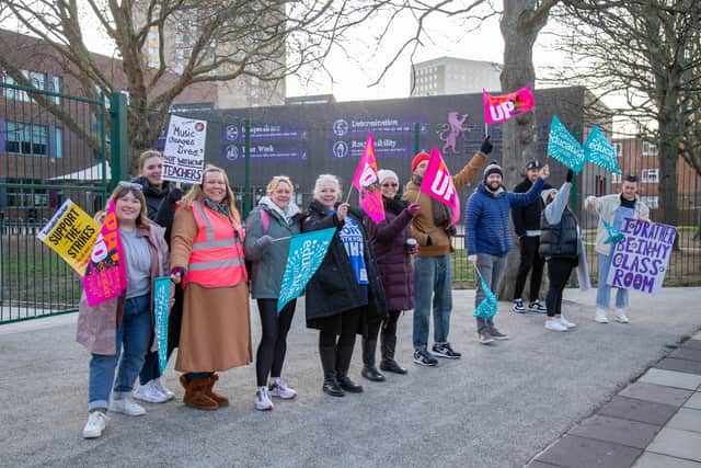School strikes across Portsmouth on Thursday 2nd March 2023Pictured: Teachers on strike at Ark Charter Academy, PortsmouthPicture: Habibur Rahman