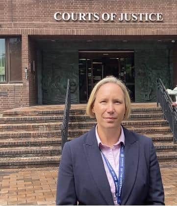 Det Insp Gemma Hunter, speaking outside Portsmouth Crown Court, in bid to find wanted Trevor McCurdy. Pic Steve Deeks