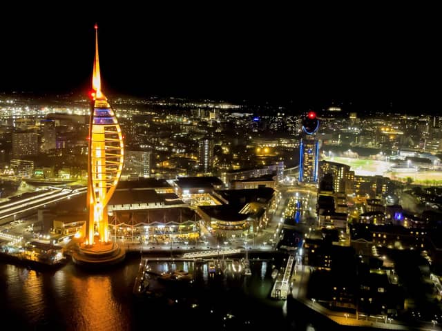 The city landmark Spinnaker Tower illuminated. Picture: Phil Bramble