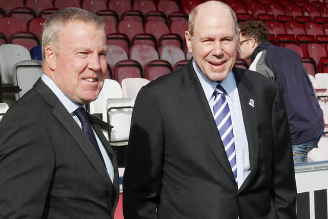 Pompey owner Michael Eisner, right, with former boss Kenny Jackett. Picture: Joe Pepler