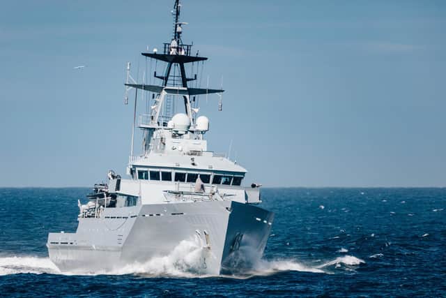 Photographed on September 8, 2020, HMS Severn sailed past HMS Mersey whilst both ships were on patrol in the North Sea. Both ships came together briefly to say hello and pay their respects before quickly parting ways to continue with their respective taskings.