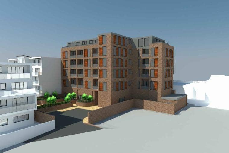A CGI of the block of flats proposed to be built above the Poundland unit in London Road, North End