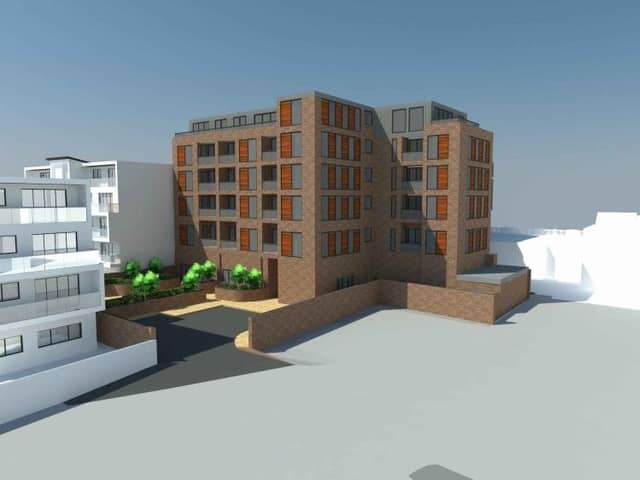 A CGI of the block of flats proposed to be built above the Poundland unit in London Road, North End