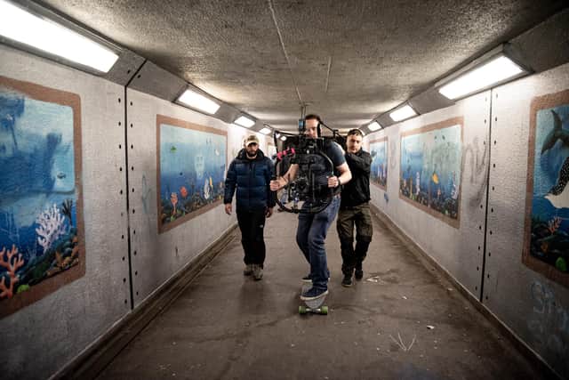 Behind-the-scenes footage of Sunray being filmed in an underpass in Portsmouth.