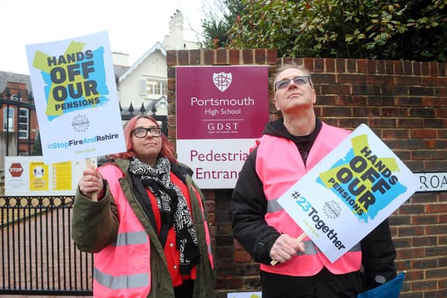 Jo Lennon-Bell, teacher of English, SEND co-ordinator and union representative and Paul Simpson, maths teacher at Portsmouth High School. Picture: Sarah Standing (010322-9913)
