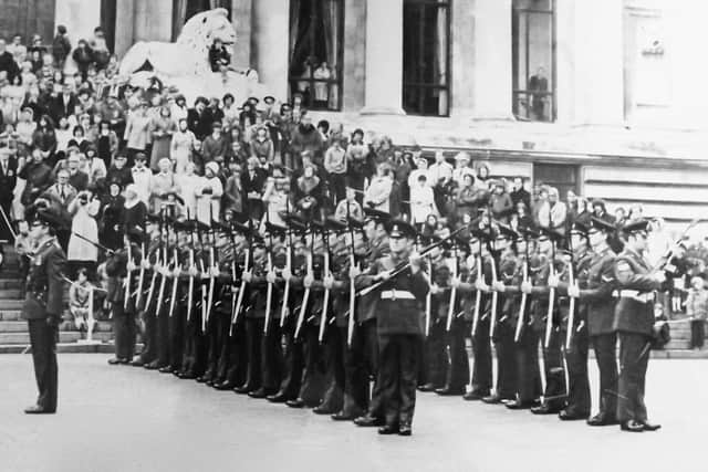 ‘A’ (DoC) Company 2nd Wessex Regiment as Escort to the Colours. May 3, 1980. Picture: Andrew August collection