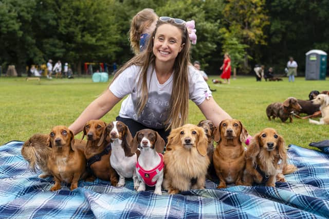 Jade Phillips and dogs at the Dachshunds Festival in Stubbington.