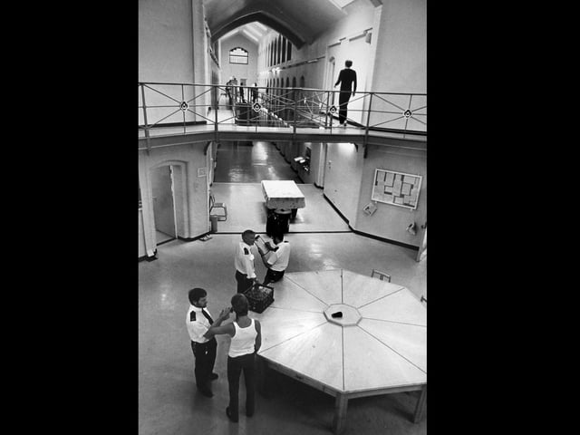 The centre point of the prison pictured in August 1988