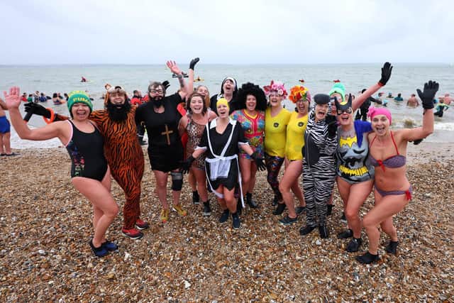 The 2023 Gafirs New Years Day Dip, an annual New Year's Day dip in the Solent. Pictured is action from the event.
1st January 2023
Photograph by Sam Stephenson, 07880 703135, www.samstephenson.co.uk.