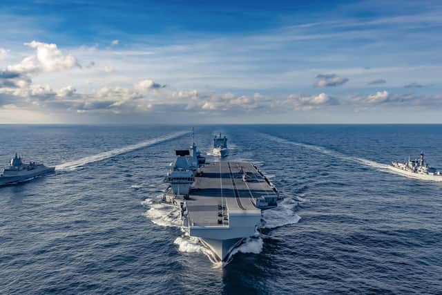 Norwegian anti-submarine frigate HNoMS Thor Heyerdahl joined the UK's Carrier Strike Group as it transits east across the Atlantic following deployment to the USA. The frigate joined HMS Queen Elizabeth, fellow submarine hunter HMS Northumberland and tanker RFA Tideforce. This image was part of the winning selection by Photographer of the Year Leading Photographer Kyle Heller.