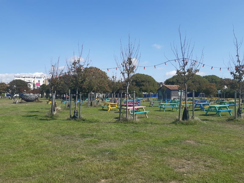 Colourful seating areas close to the World Music Village