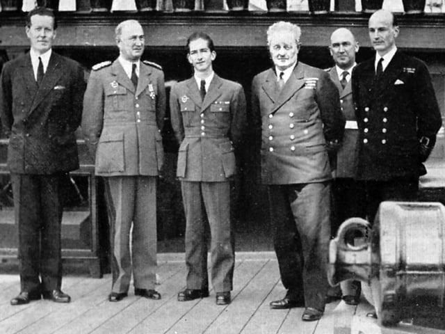 In July 22, 1941, the 18-year-old King Peter of Yugoslavia third from the left, visited HMS Victory.
