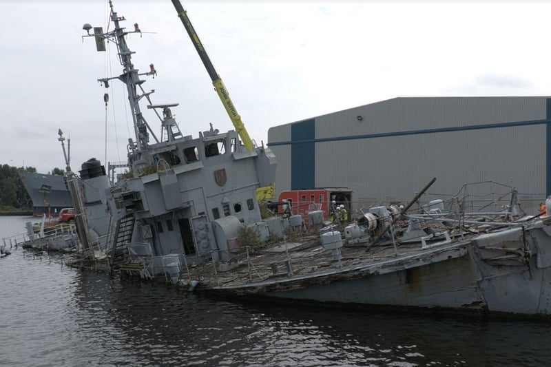 HMS Bronington submerged at Birkenhead Docks. Pic Bronington Trust