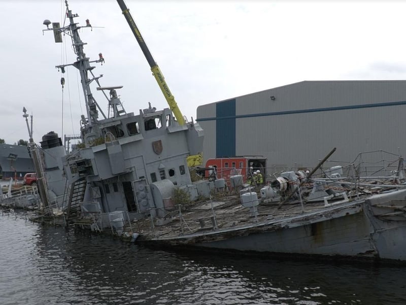 HMS Bronington submerged at Birkenhead Docks. Pic Bronington Trust