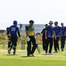 Portsmouth celebrate the wicket of Sarisbury's Matt Journeaux during their Southern Premier League win at St Helens. Picture by Sam Stephenson