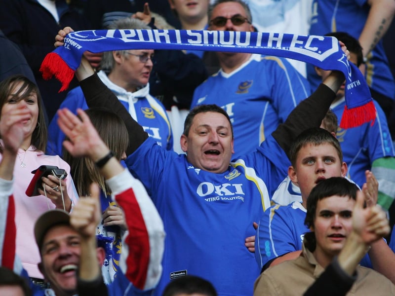 A Pompey fan celebrates victory at Wigan in October 2007. Photo by Matthew Lewis/Getty Images