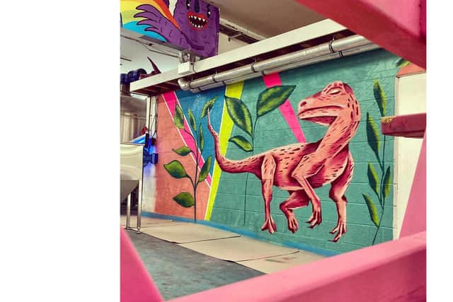 Brewery Staggeringly Good has reported roaring trade during the first month of trading in its new tap-room, with dinosaur themed decorations from Southsea artist Samo White.
