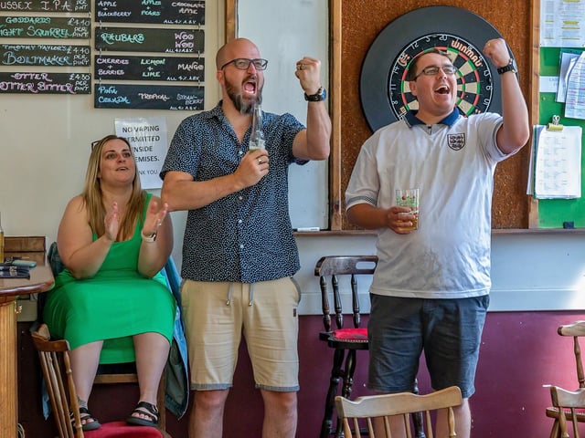A moment of celebration in the Rose In June as England save Spain's penalty kick. Picture: Mike Cooter (200823)