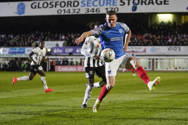 Colby Bishop in action for Pompey against Hereford